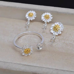 S925 Silver Chrysanthemum Earrings Pendant Ring Empty Support