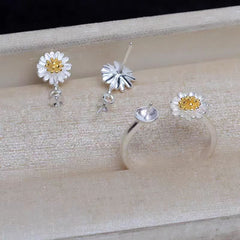 S925 Silver Chrysanthemum Earrings Pendant Ring Empty Support