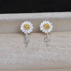 S925 Silver Chrysanthemum Earrings Pendant Ring Empty Support