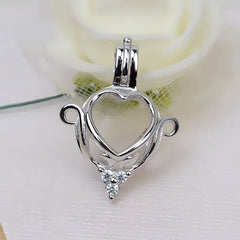 S925 silver heart-shaped pendant cage suitable for 9-10mm pearls(without pearl)
