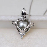 S925 silver heart-shaped pendant cage suitable for 9-10mm pearls(without pearl)