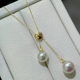 18k gold heart adjustable double pearl design sweet temperament necklace(without pearl)