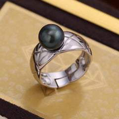 S925 pure silver luxury geometric diamond patterned ring with adjustable empty holder(without pearl)