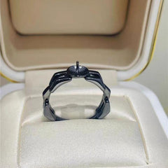 S925 sterling silver ring with black flap, fashionable and simple DIY design(without pearl)