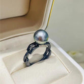S925 sterling silver ring with black flap, fashionable and simple DIY design(without pearl)