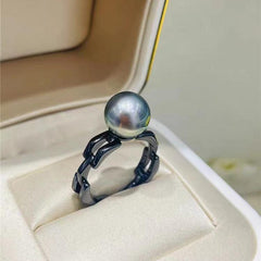 S925 sterling silver ring with black flap, fashionable and simple DIY design(without pearl)