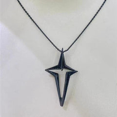 S925 Silver Exquisite Craftsmanship Four Corner Star Charm Pendant with Chain, Cute Dark and Cute Devil Pendant, Empty Holder