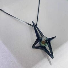 S925 Silver Exquisite Craftsmanship Four Corner Star Charm Pendant with Chain, Cute Dark and Cute Devil Pendant, Empty Holder