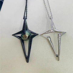 S925 Silver Exquisite Craftsmanship Four Corner Star Charm Pendant with Chain, Cute Dark and Cute Devil Pendant, Empty Holder