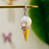 S925 Silver Ice Cream Pearl Pendant Universal Buckle Empty Support Accessory