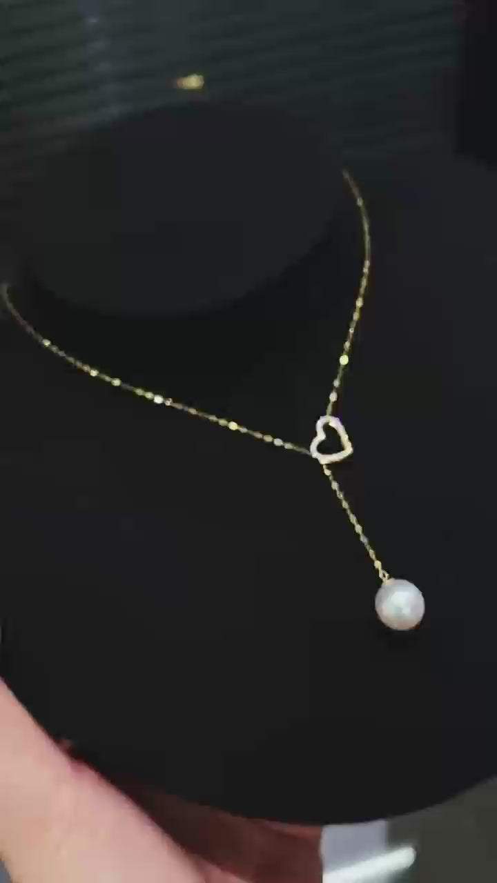 18K gold heart Y-chain white zircon inlay perfectly embellishes the neck line(without pearl)