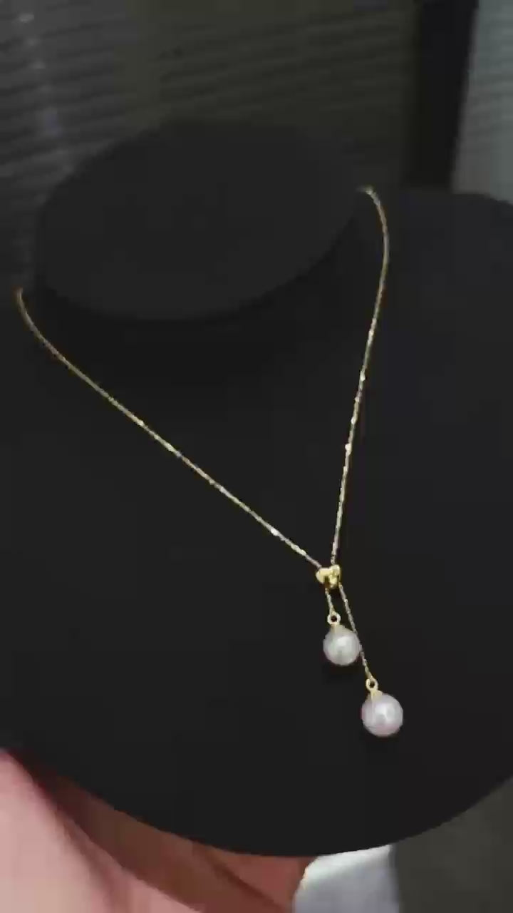 18k gold heart adjustable double pearl design sweet temperament necklace(without pearl)
