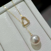 18K gold heart Y-chain white zircon inlay perfectly embellishes the neck line(without pearl)