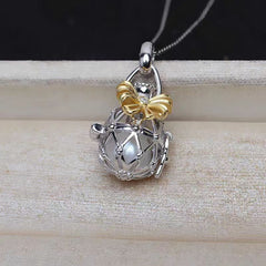 [A11] (Perfect with Akoya) S925 Silver Pendant for 7-8mm Non-Porous Pearl Cage DIY Accessories(Without Pearl)