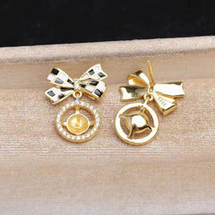 [A14] S925 Silver Checkerboard Earrings Bow Pearl Earrings Suitable for 7-8mm Pearl（without pearl））