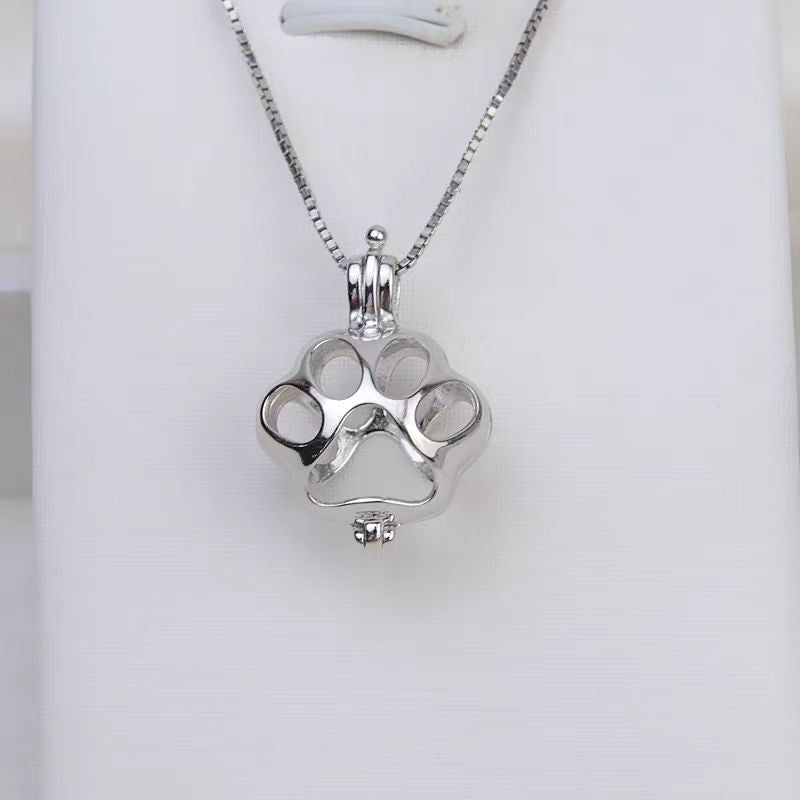 [A16] S925 Silver Cat Foot Pendant Cage Suitable for 8-11mm Pearl(without pearl)