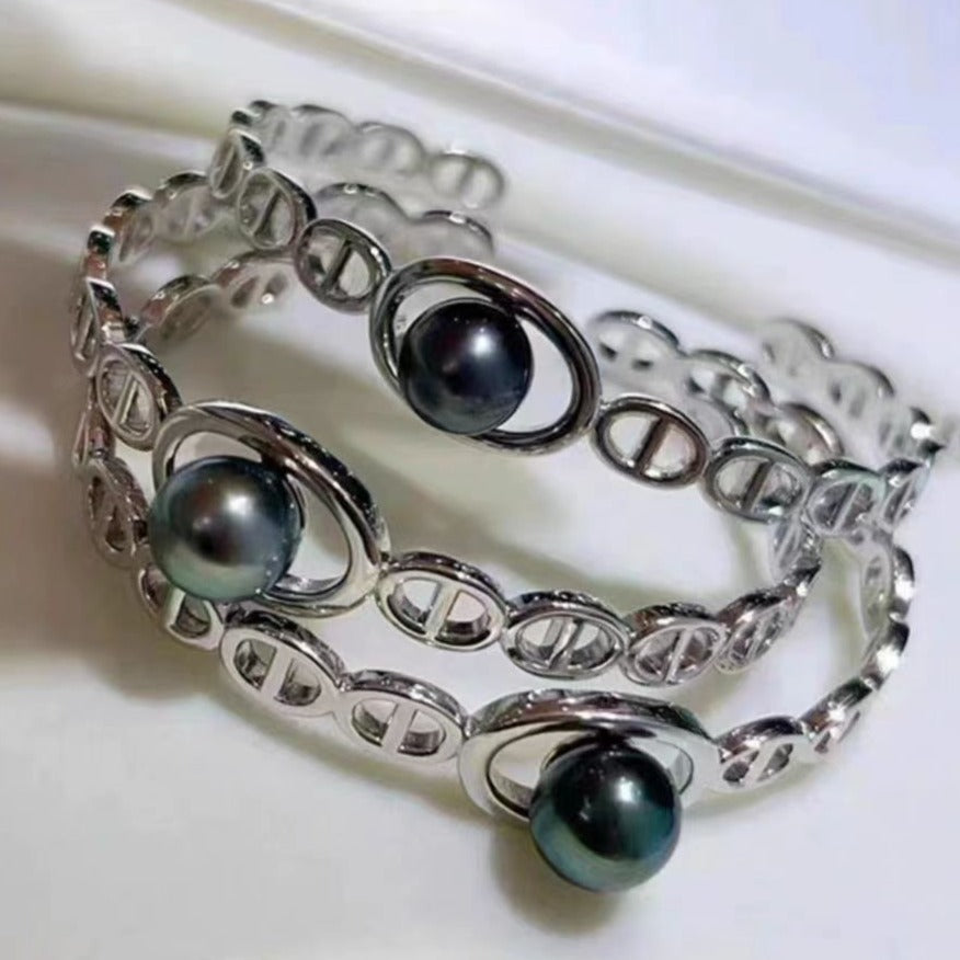 S925 sterling silver fine craftsmanship pig nose bracelet empty holder（without pearl）