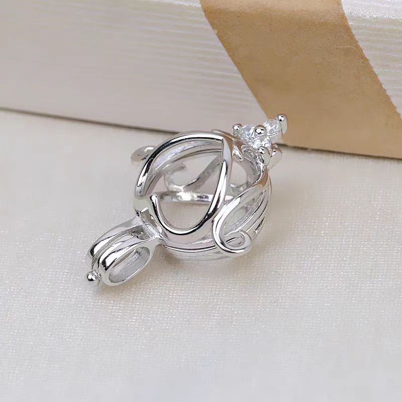 S925 silver heart-shaped pendant cage suitable for 9-10mm pearls（without pearl）