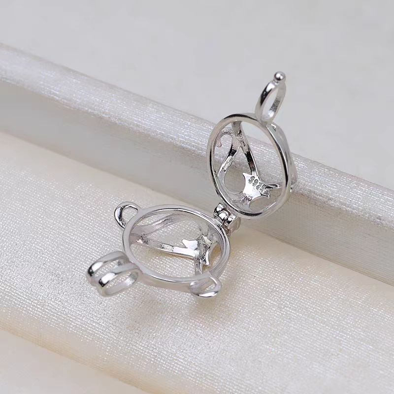 S925 silver heart-shaped pendant cage suitable for 9-10mm pearls（without pearl）
