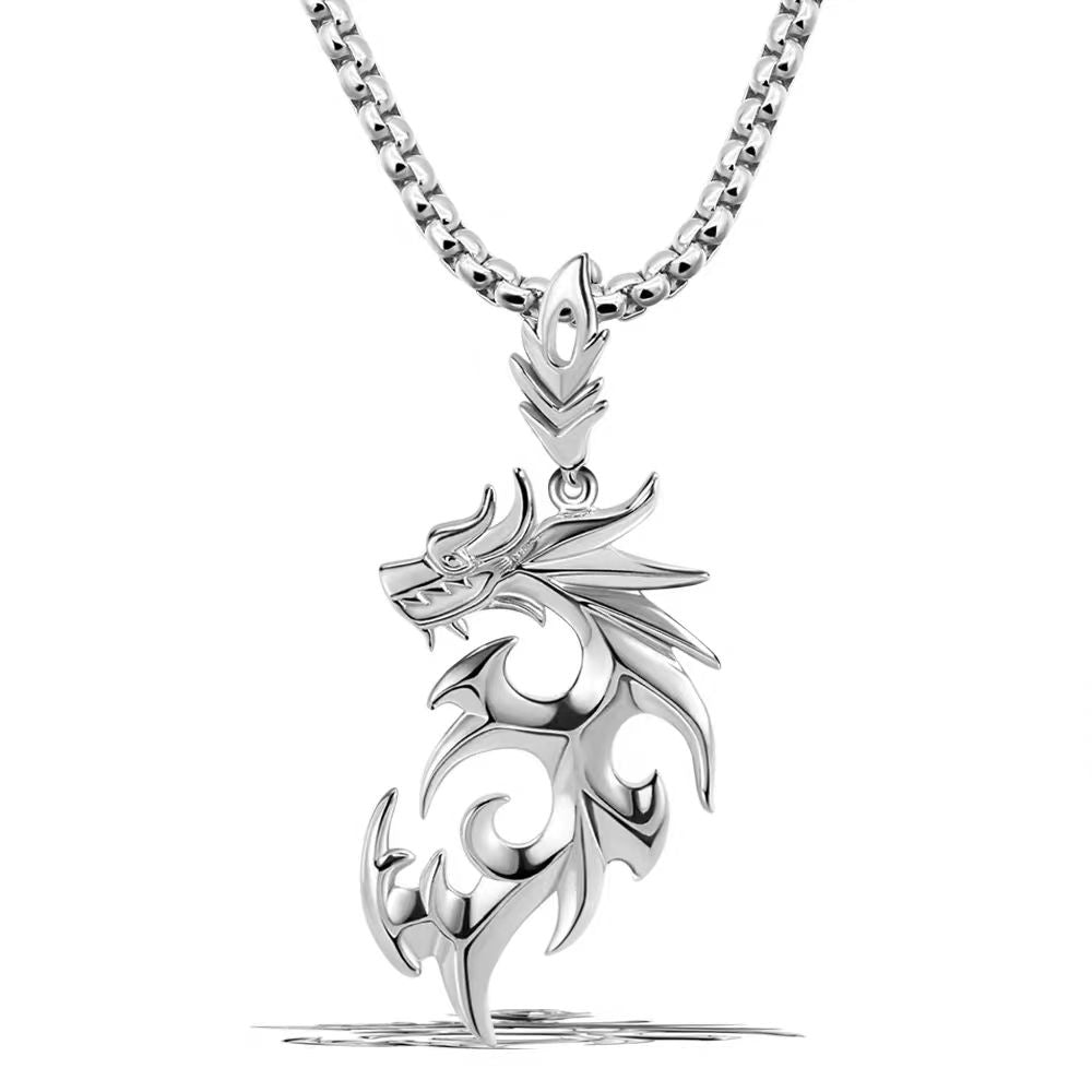 S925 Sterling Silver Vintage Chinese Loong Pendant Necklace