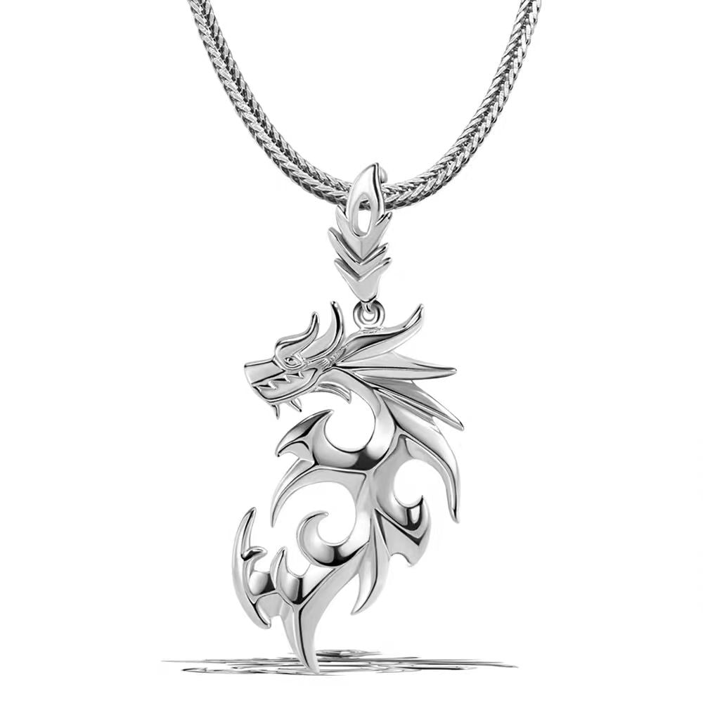 S925 Sterling Silver Vintage Chinese Loong Pendant Necklace