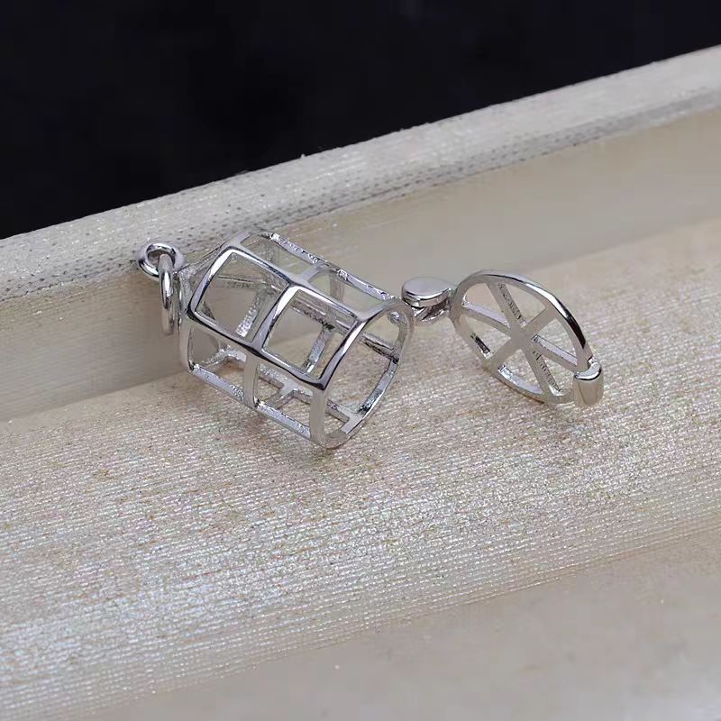 S925 Silver Pagoda Bird Cage Suitable for 7-8.5mm Non Perforated Pearl Pendant
