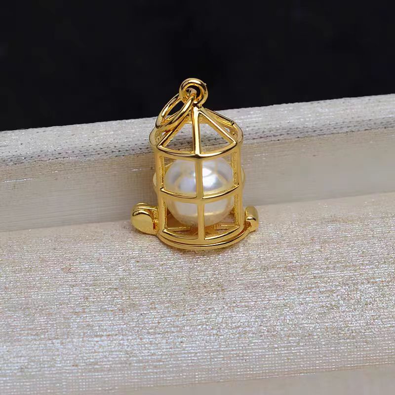 S925 Silver Pagoda Bird Cage Suitable for 7-8.5mm Non Perforated Pearl Pendant