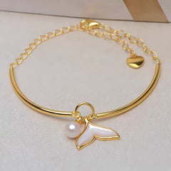 S925 Silver Fish Tail Shell Bracelet Bracelet Suitable for Pearl Sizes 5-8mm（without pearl）