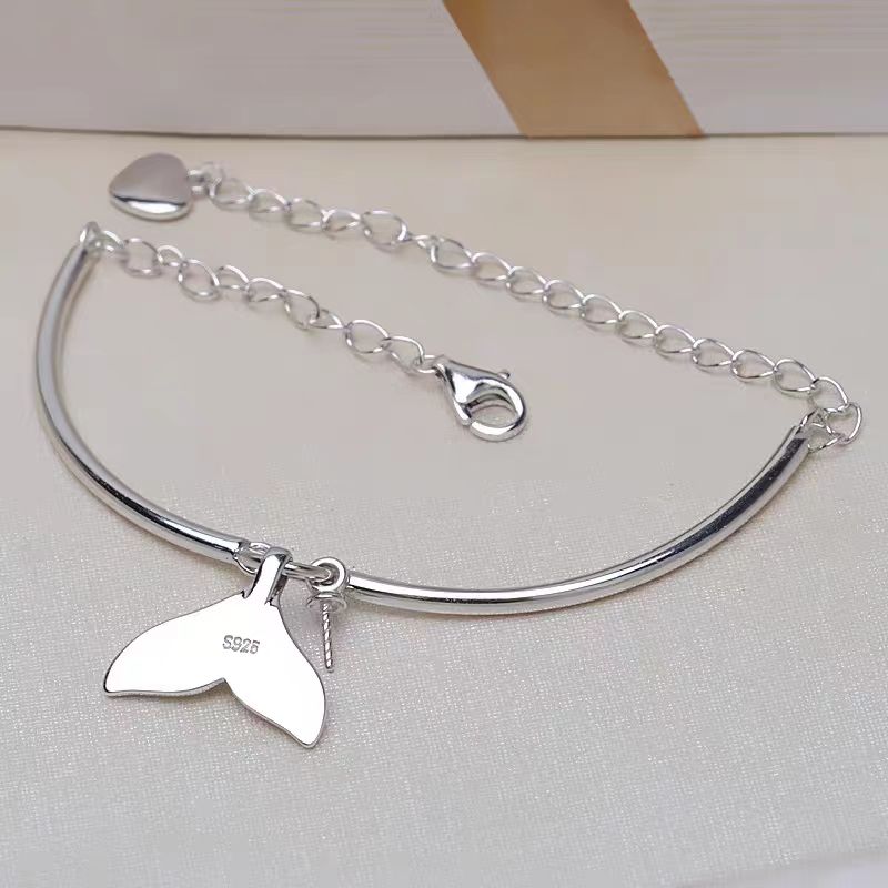S925 Silver Fish Tail Shell Bracelet Bracelet Suitable for Pearl Sizes 5-8mm（without pearl）