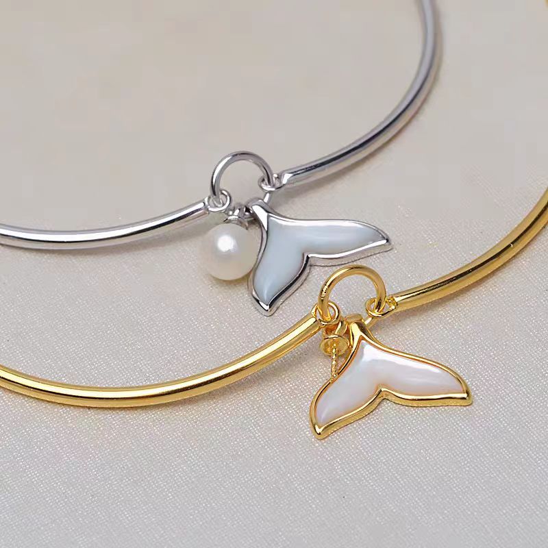 S925 Silver Fish Tail Shell Bracelet Bracelet Suitable for Pearl Sizes 5-8mm（without pearl）