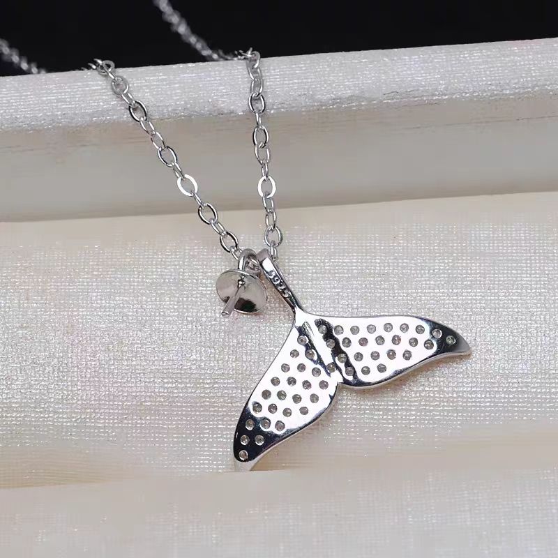 S925 Silver Mermaid Princess Fish Tail Pendant Necklace（without pearl）