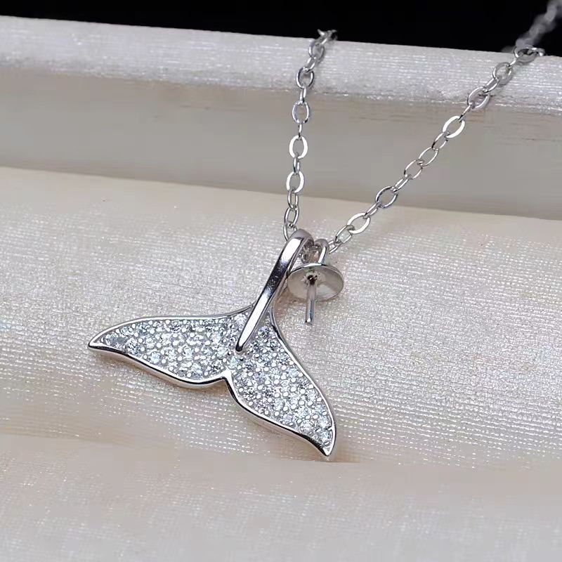 S925 Silver Mermaid Princess Fish Tail Pendant Necklace（without pearl）