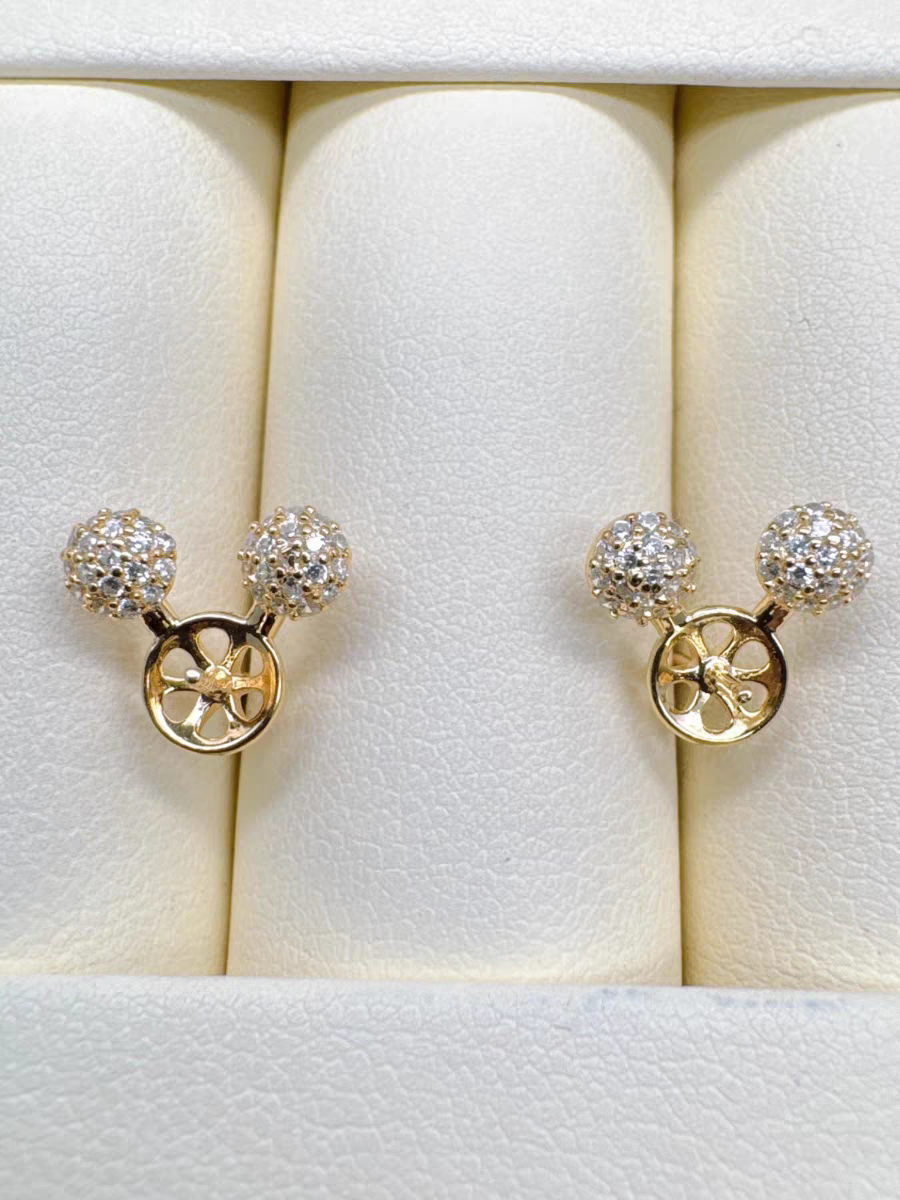 S925 silver inlaid zircon Mickey style exquisite pendant earring accessory (without pearl)