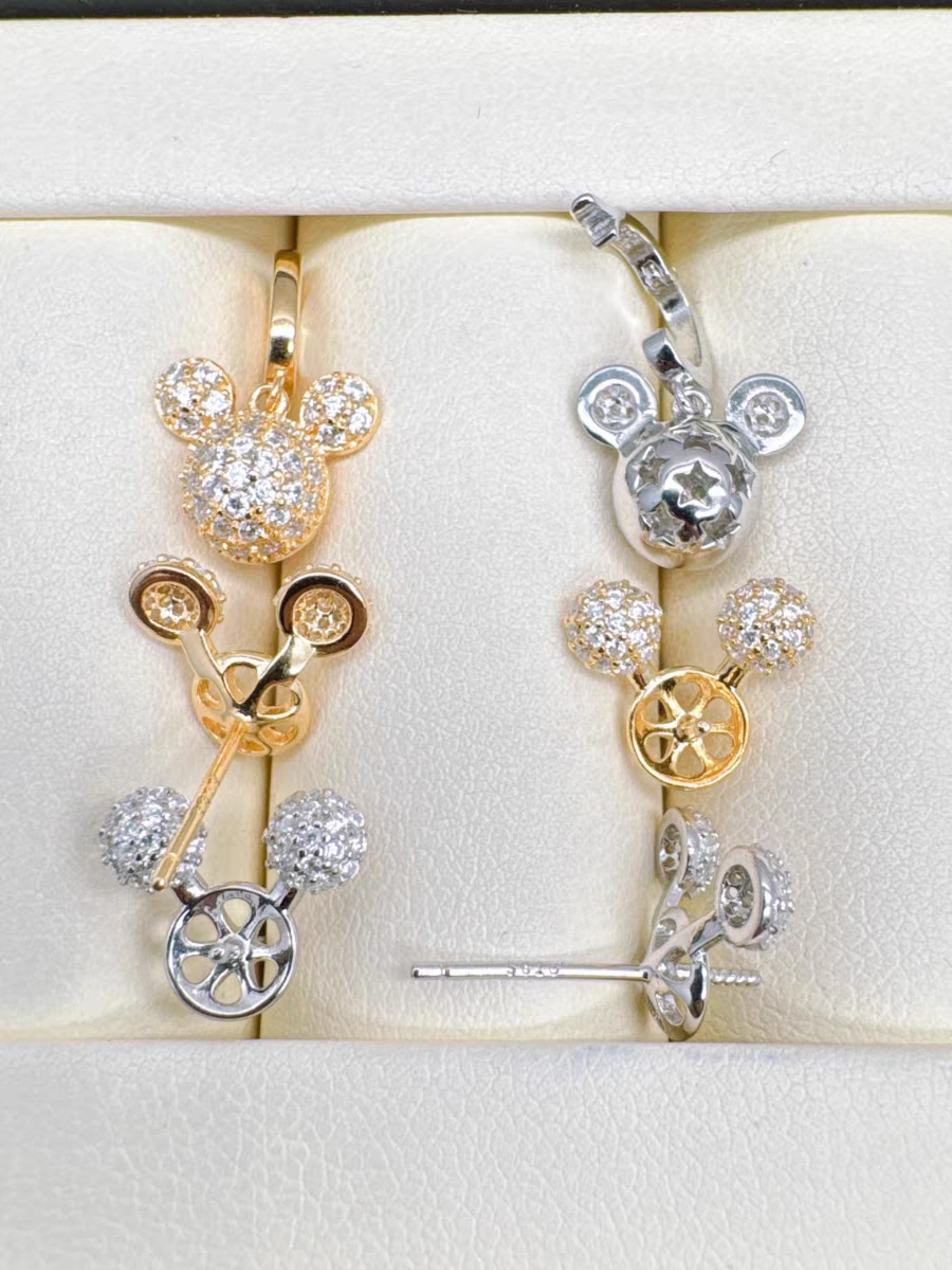S925 silver inlaid zircon Mickey style exquisite pendant earring accessory (without pearl)