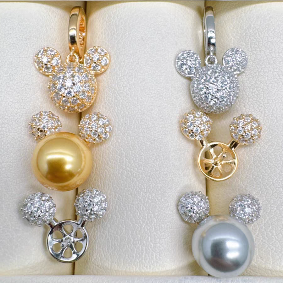 S925 silver inlaid zircon Mickey style exquisite pendant earring accessory (without pearl)