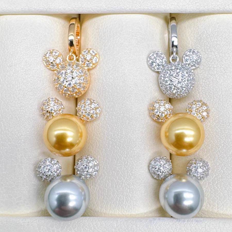 S925 silver inlaid zircon Mickey style exquisite pendant earring accessory (without pearl)