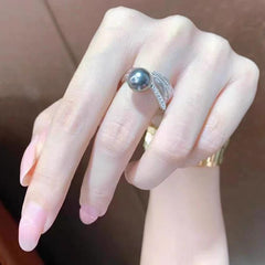 S925 sterling silver pearl wing hollow ring with retro and fashionable ring opening（without pearl）