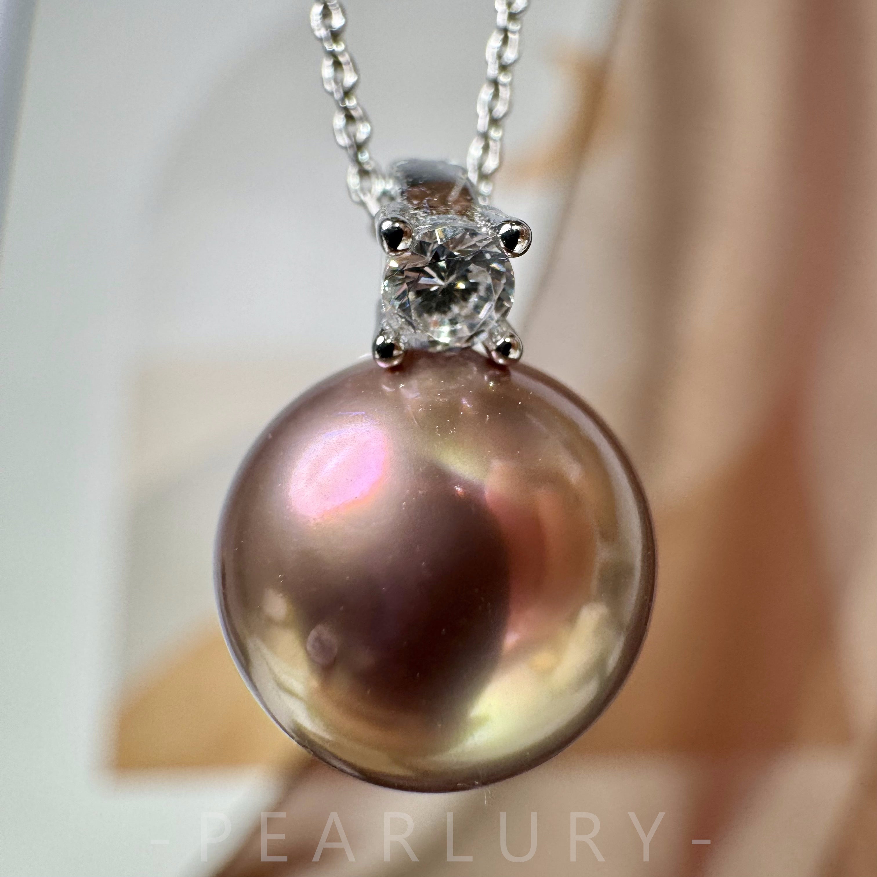 [P02]S925 pure silver shimmering pearl universal buckle diamond necklace