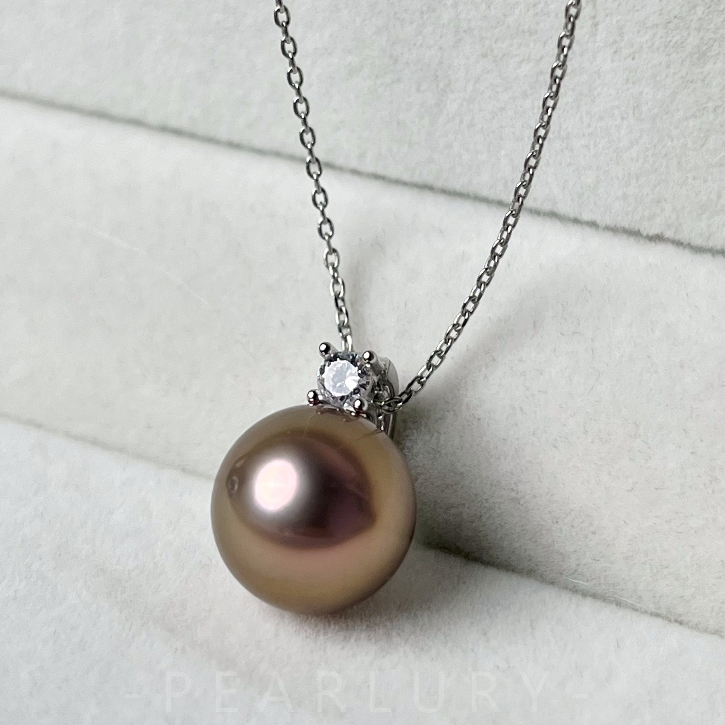 [P02]S925 pure silver shimmering pearl universal buckle diamond necklace