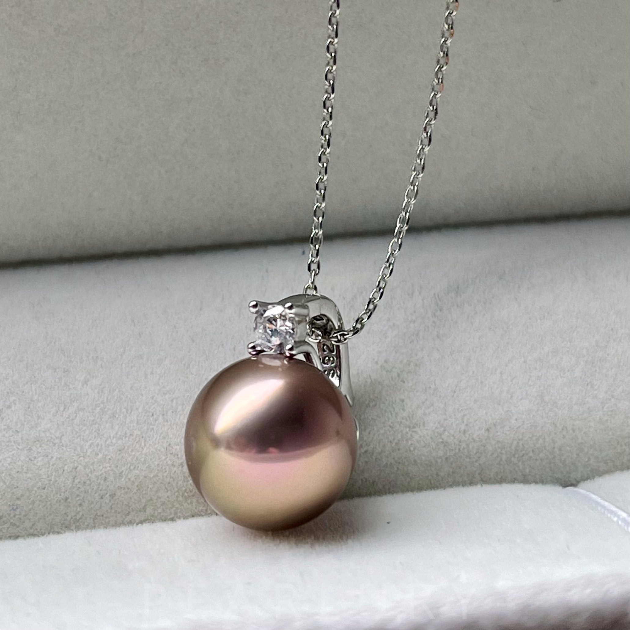 [P02]S925 pure silver shimmering pearl universal buckle diamond necklace