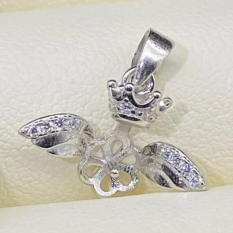 [A8]  Angel Wings Design S925 Sterling Silver Clasp Accessory  (Without Pearl)