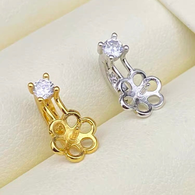 [A7]  Flower Design S925 Sterling Silver Universal Clasp Accessory  (Without Pearl)