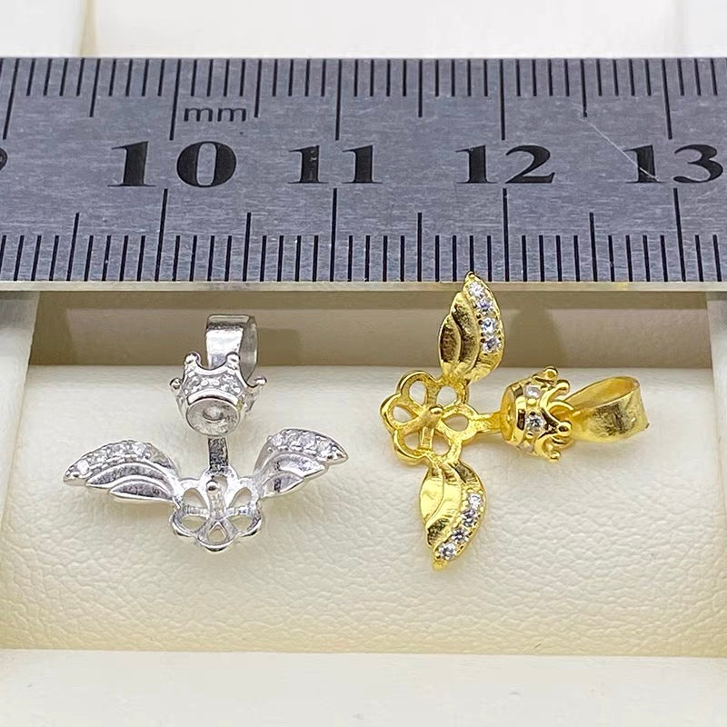[A8]  Angel Wings Design S925 Sterling Silver Clasp Accessory  (Without Pearl)