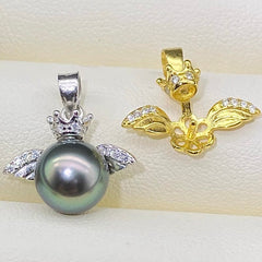 [A8]  Angel Wings Design S925 Sterling Silver Clasp Accessory  (Without Pearl)
